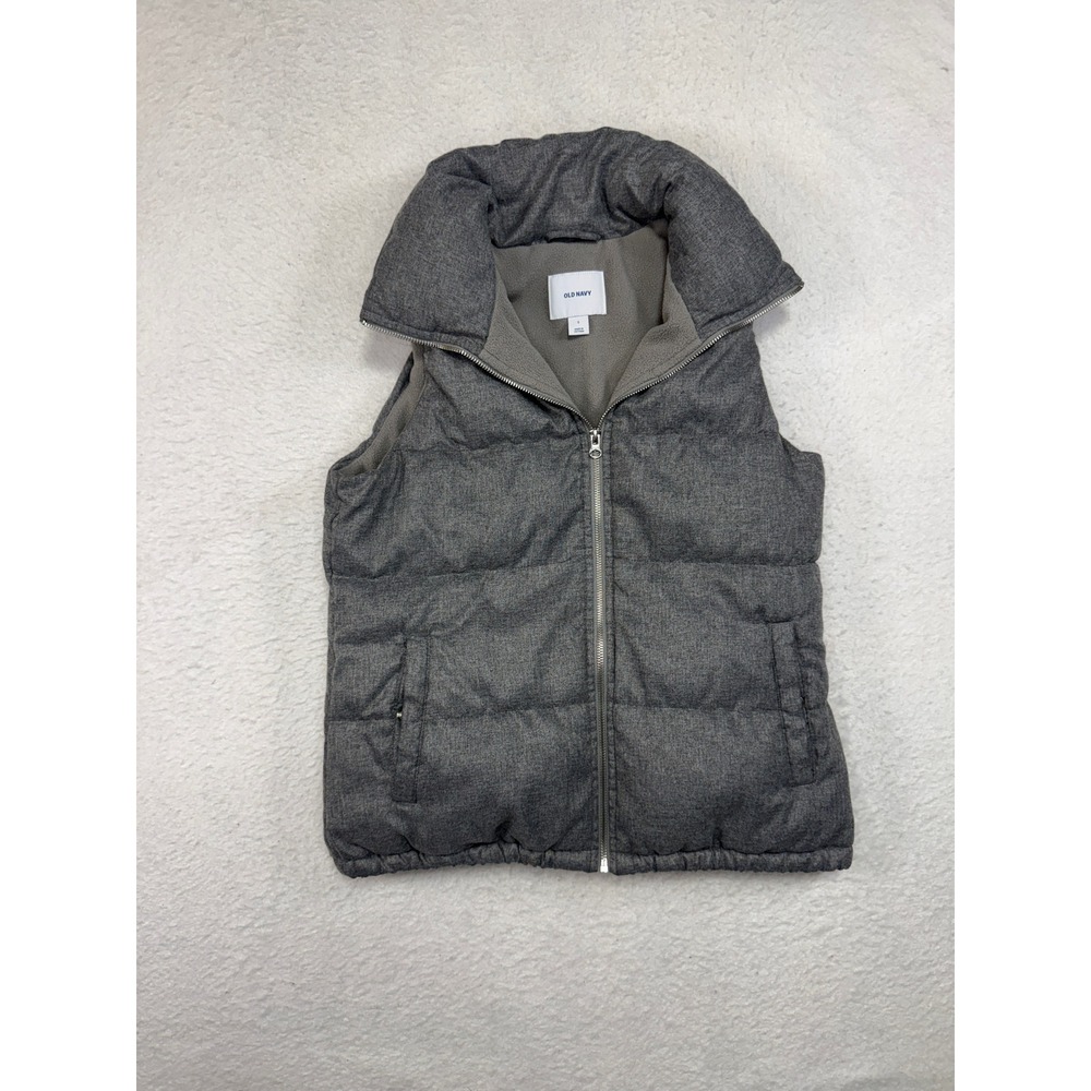 Old Navy Gray Puffer Vest Fleece Lined Full Zip Quilted Sleeveless Jacket Small